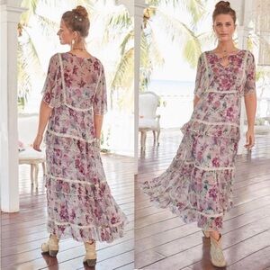 Sundance Midi Dress Dreams In Bloom Floral Embroidered Tiered Semi Sheer Medium